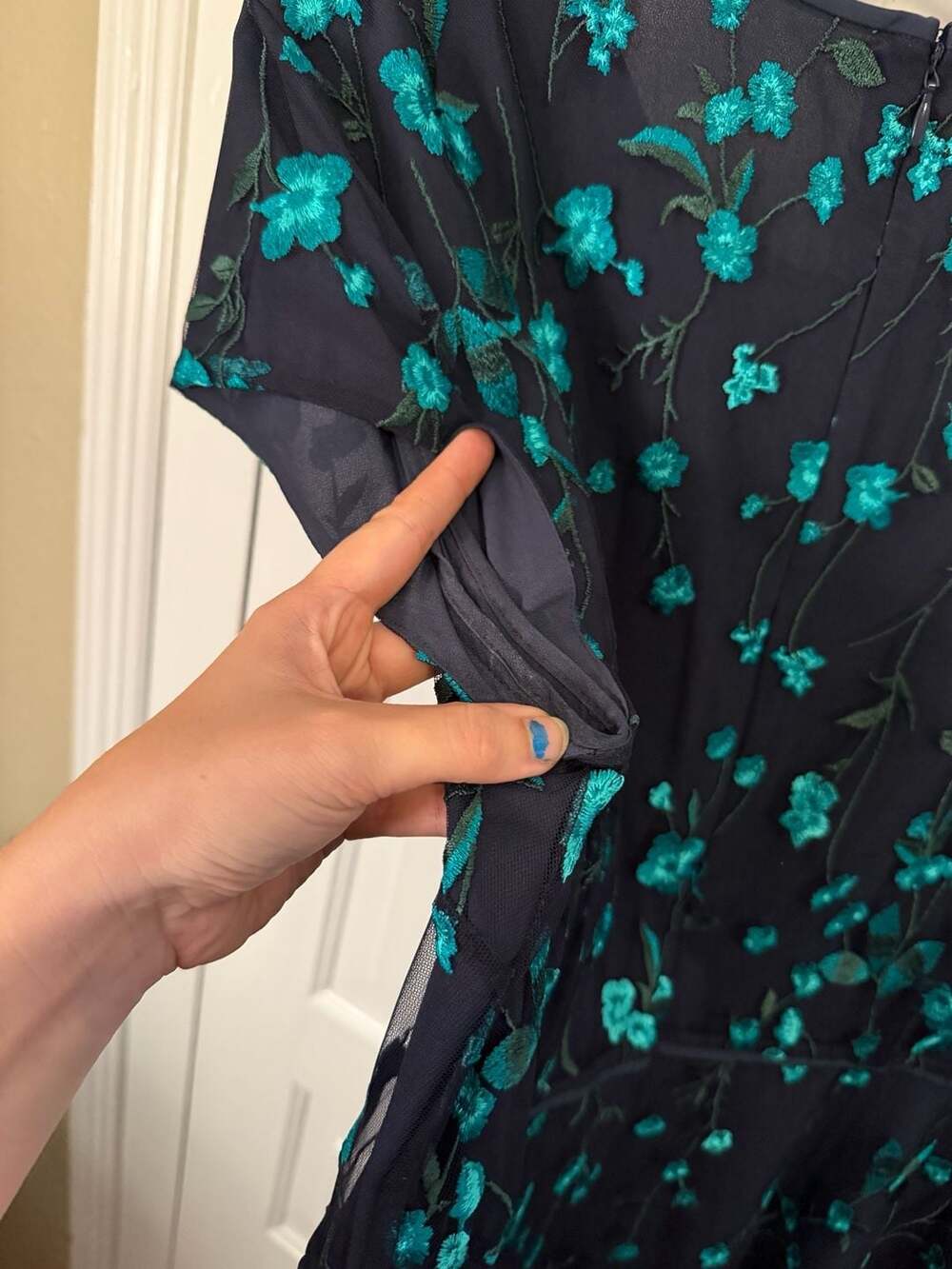 Hobbs London Tia Embroidered Floral Midi Dress Navy Blue US 14 - Picture 6 of 10